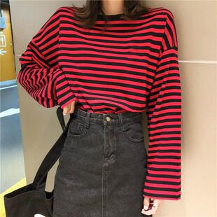 long sleeve Loose 宽松休闲条纹长袖 striped shirt T恤 casual