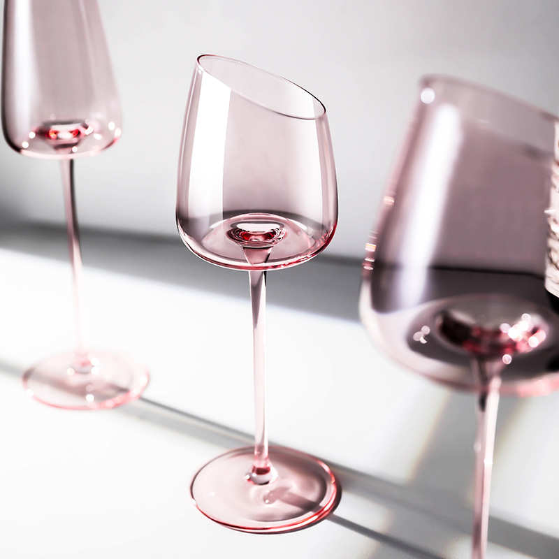 ins风粉红色香槟红酒杯套装家用高档轻奢大肚红杆勃艮第水晶高脚