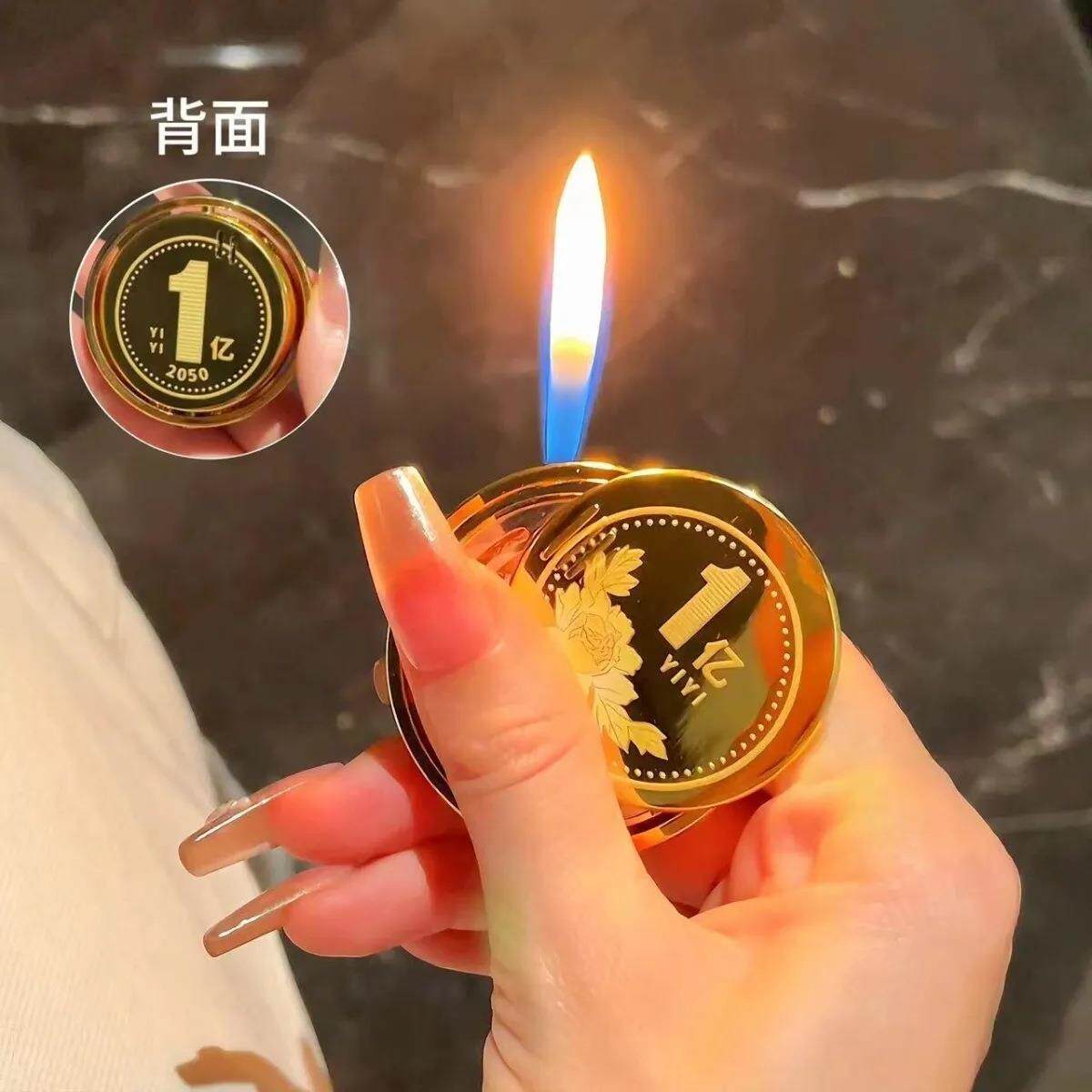 转大钱双面旋转大圆打火机充气创意个性点烟器高级手握送男友礼物