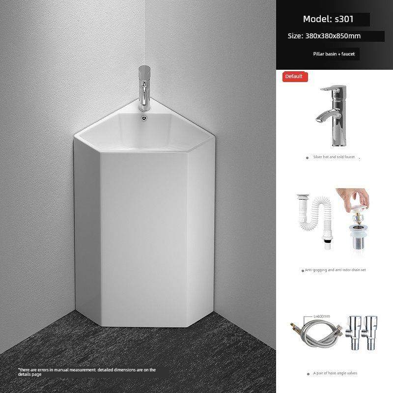 陶瓷座盆一体化落地式面盆浴室三角形阳台小公寓庭院面盆,家装主材,立柱盆,淘宝优惠券,粉丝福利购,淘宝优惠卷