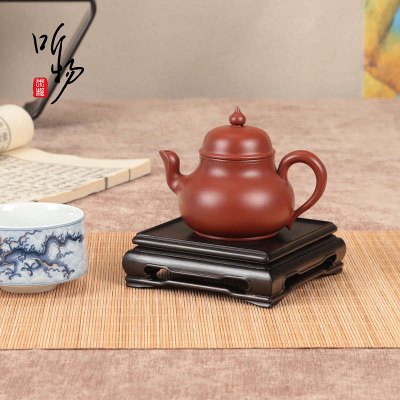 实木紫光檀新中式茶壶盆景印章方形托式摆件底座整木镂空明式木托