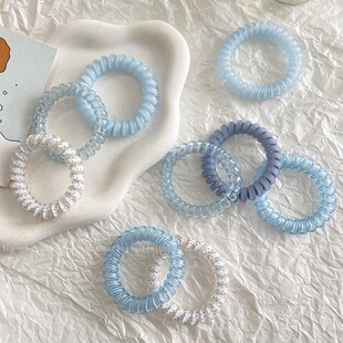 夏日蓝色电话线发圈女扎头发绳皮筋高弹力耐用不伤发无痕头绳头饰