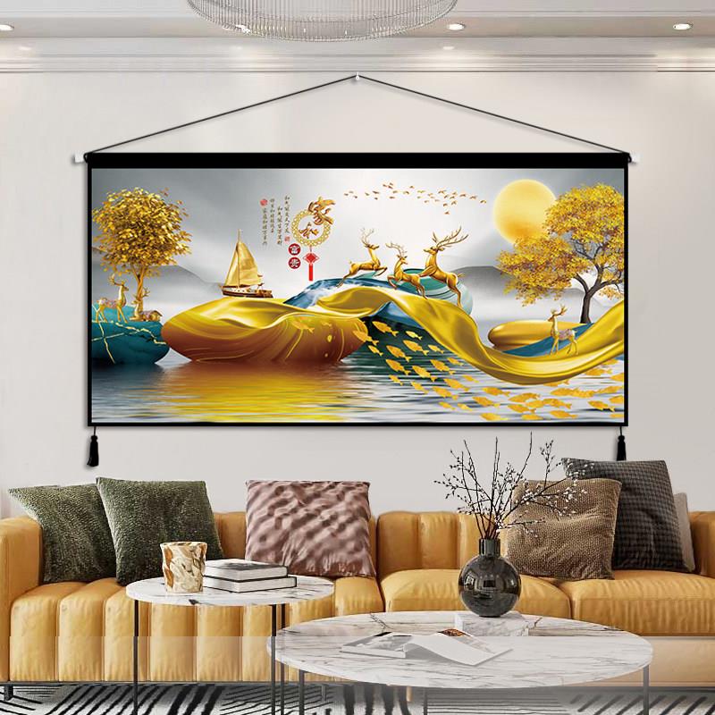 发财鹿挂画布艺背景墙装饰挂布背景布卧室挂毯墙布客厅墙壁装饰画