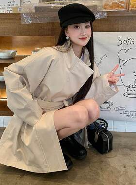 法式短版风衣女2026春秋新款慵懒风宽松气质立领大衣百搭系带大衣