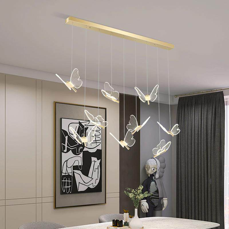 餐厅线条枝灯房间形网床头蝴蝶装饰氛围灯长410红设计感家用客厅
