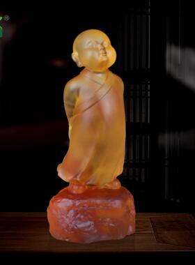 礼品香道用品禅意摆件礼品古法琉璃小沙弥茶台香插小佛像