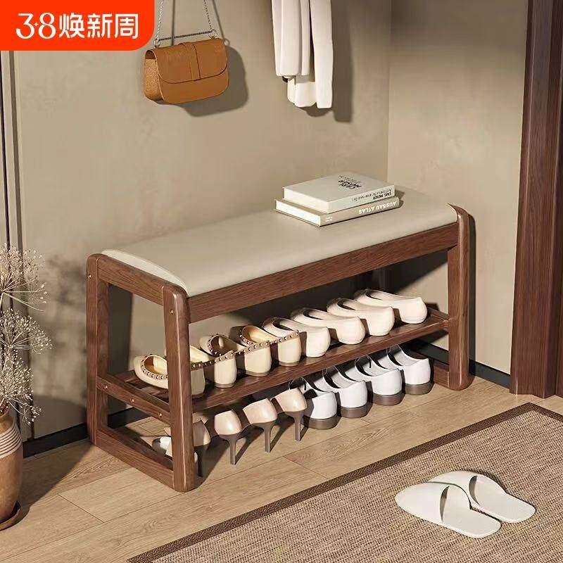 实木换鞋凳家用入户穿鞋凳进门口可坐软包凳子长条窄鞋柜玄关鞋架