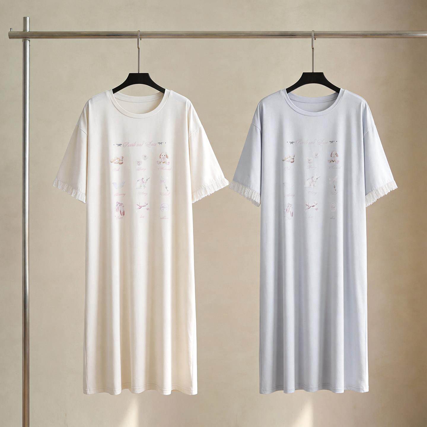 SLEEPTIGHT凉感天丝棉睡裙女款夏季短袖白色奶fufu蓝色夏天睡衣裙