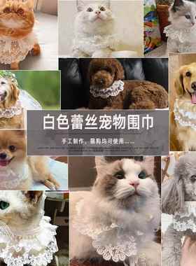 宠物配饰口水巾猫咪围嘴蕾丝狗狗围巾装饰围脖可爱配饰白色烟花