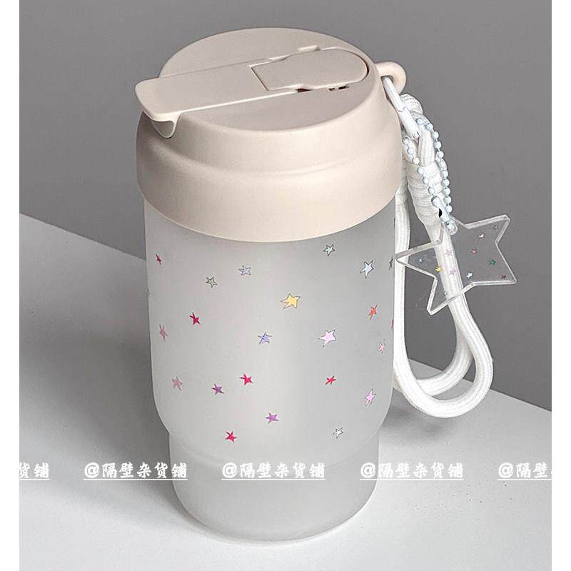 隔壁杂货原创星星玻璃吸管杯2026新款喝水杯子夏季咖啡杯家用杯子