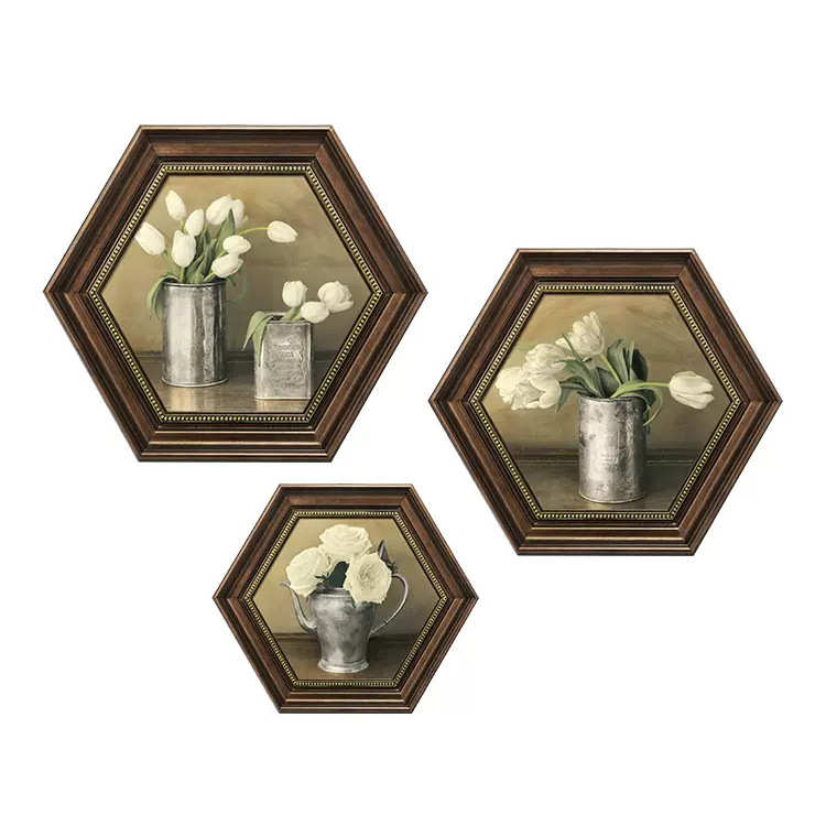 现代美式餐厅装饰画玄关六边形挂画欧式饭厅餐桌客厅背景墙三联画