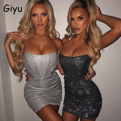 Giyu Night Club Party Woman Dress Sexy Bodycon Glitter Strap