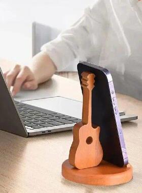 Guitar Style Phone Holder For Desk Wooden Desktop Phone