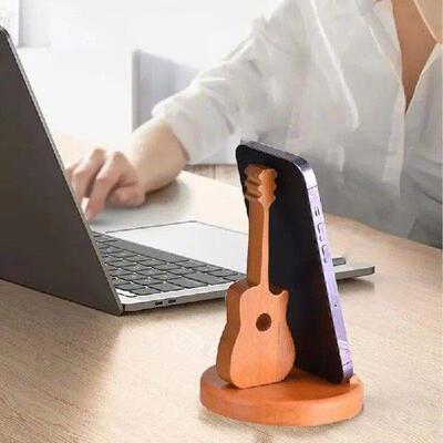 Guitar Style Phone Holder For Desk Wooden Desktop Phone