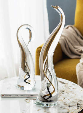 柏梵现代轻奢艺术水晶天鹅摆件高档玄关电视柜抽象琉璃装饰摆设