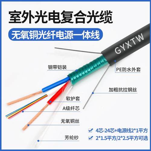 国标室外光电复合光缆光纤线铠装 4/6/8/12芯光纤电源一体光电缆
