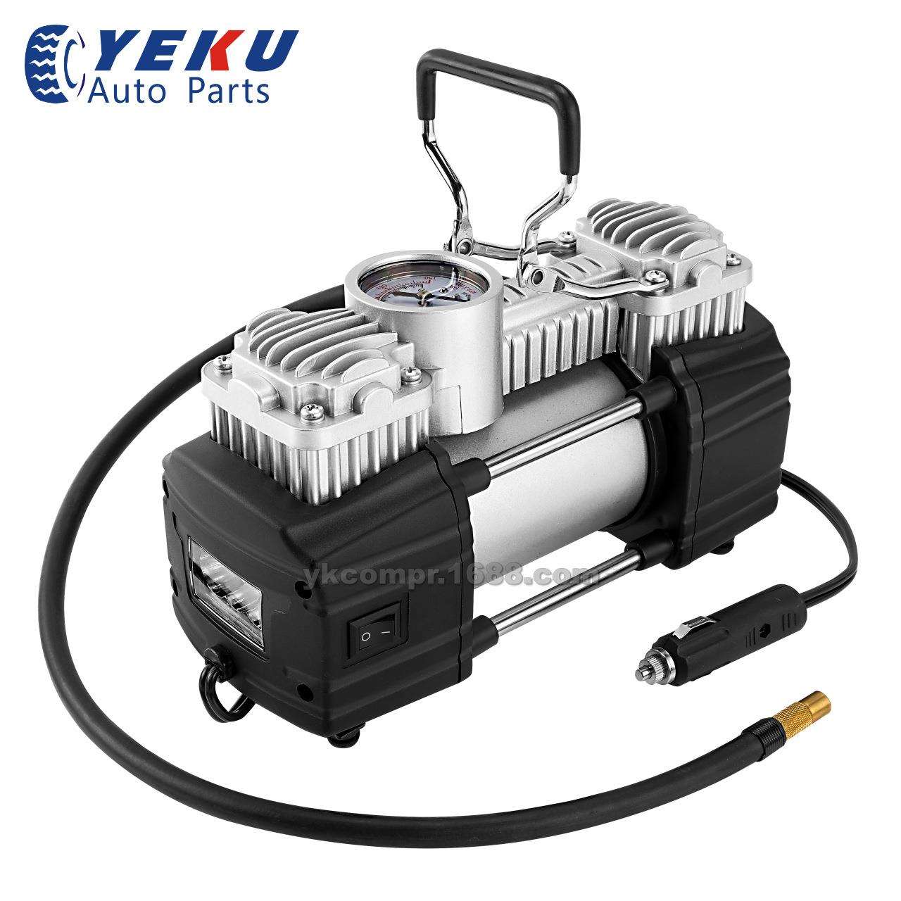 YK-201L 12V车载轮胎充气泵双缸快速充气点烟器电瓶夹两用接头充