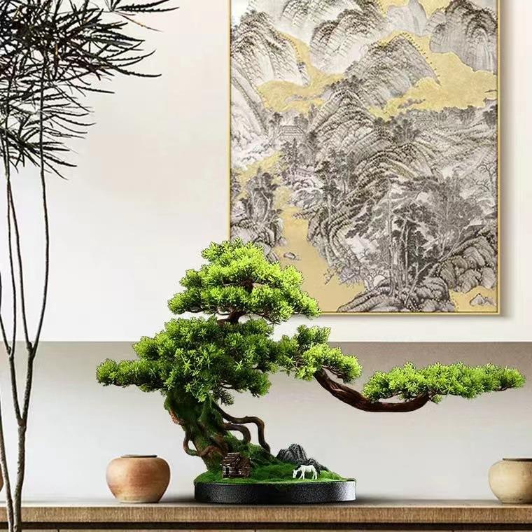仿真招财迎客松摆件办公室盆景微景观家居玄关客厅桌面装饰摆设品