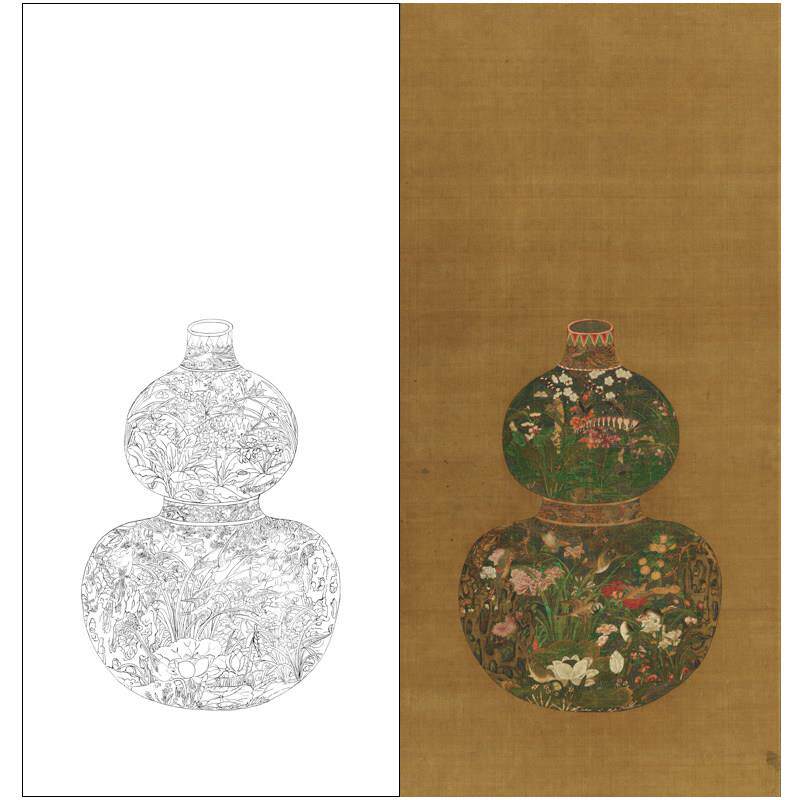 临元陈琳葫芦花瓶图高清工笔画白描底稿临摹过透稿实物打印稿912L