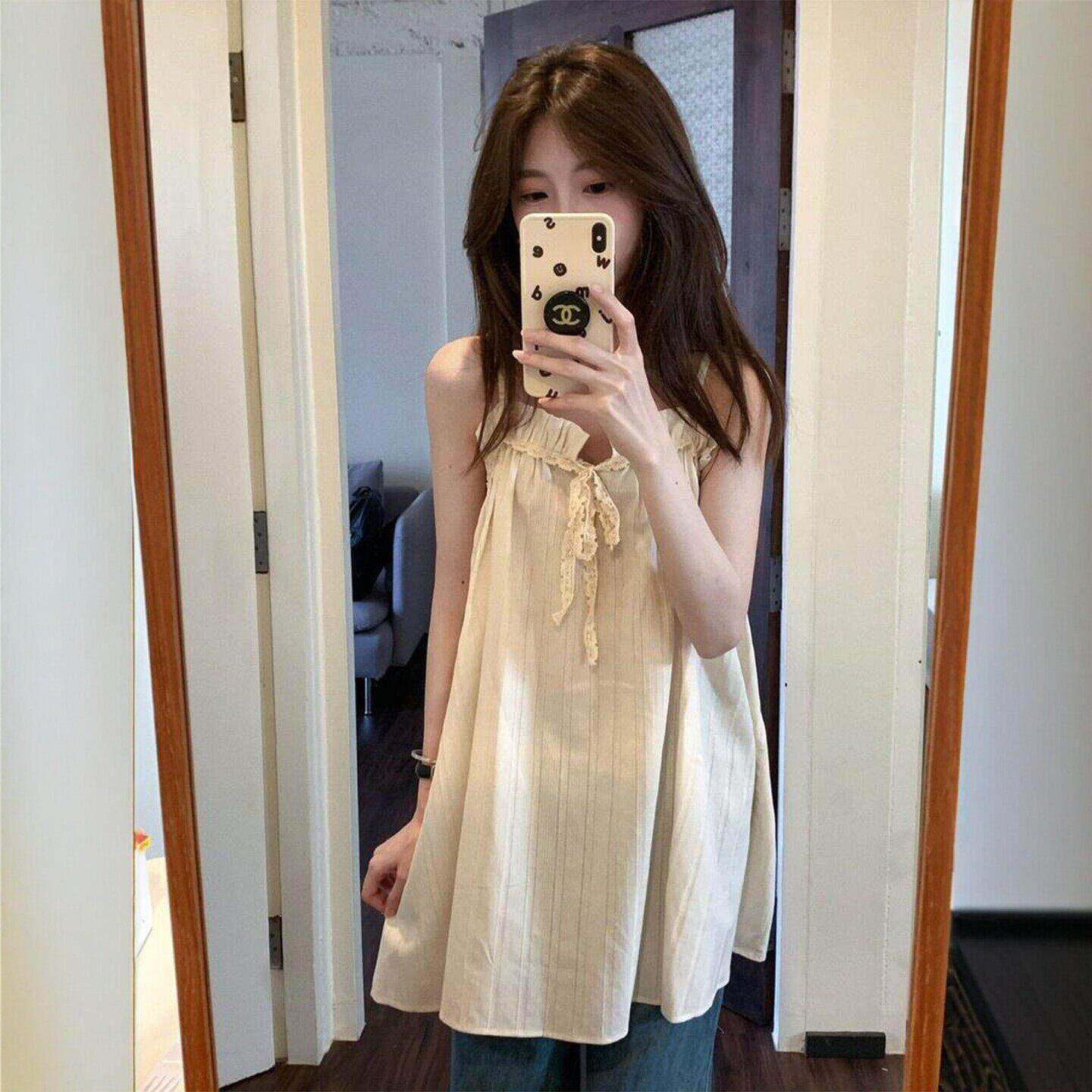 法式气质中长款蕾丝花边背心女2026夏季新款宽松无袖吊带背心上衣