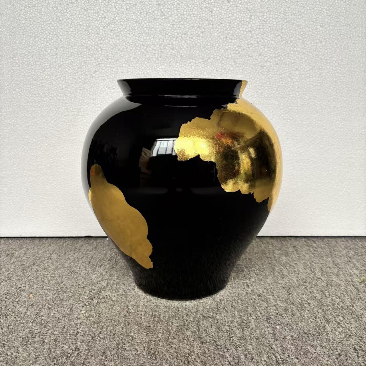 新中式创意手绘贴金铂陶瓷陈设饰品摆件样板房间酒店办公室玄关