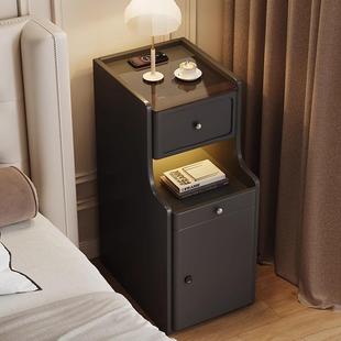 全卧实灯缝木智能床头柜带指纹锁简约现代奶油风室小户型超窄6615