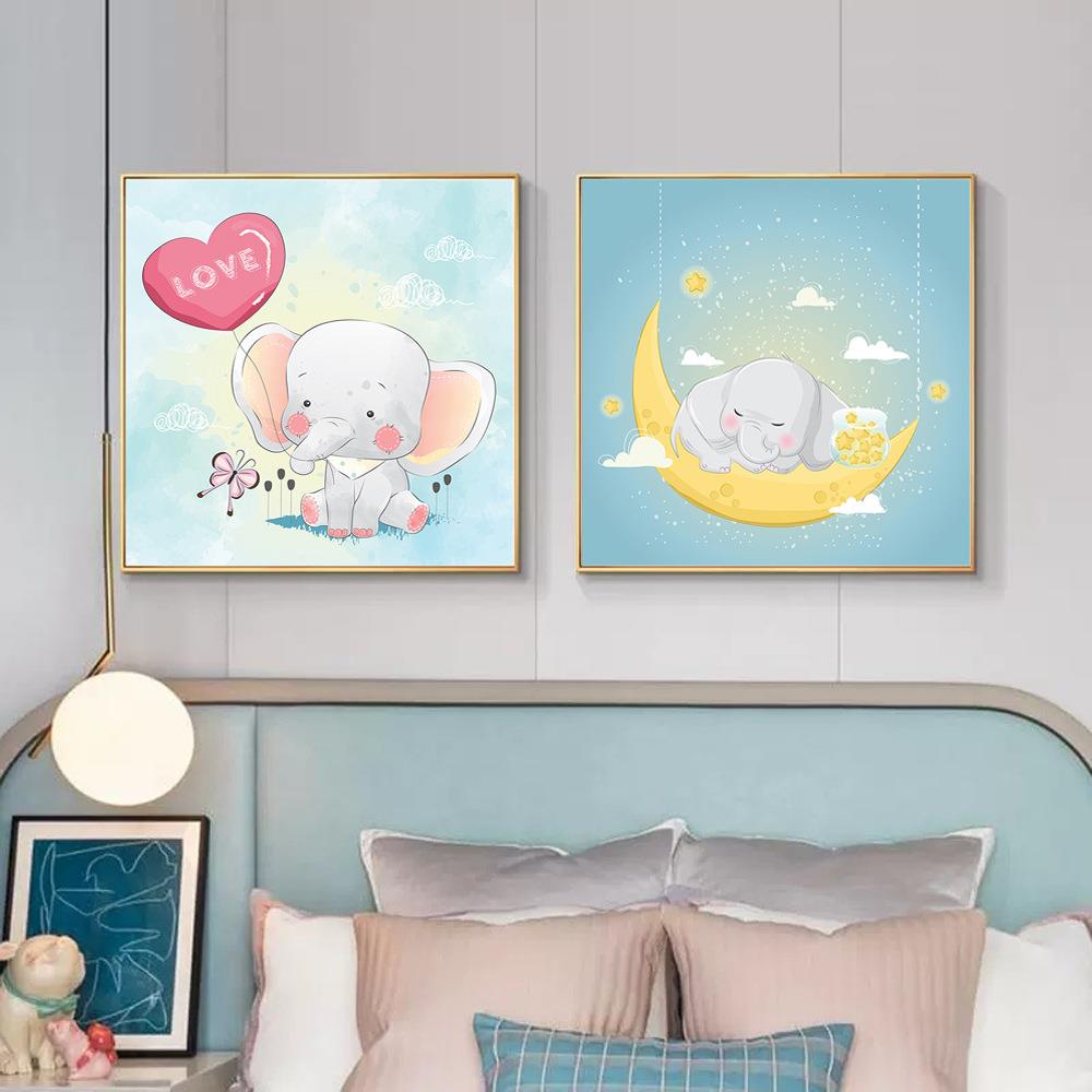 定制北欧儿童房卧室床头客厅装饰画卡通动物挂画PS框卧室挂画图片