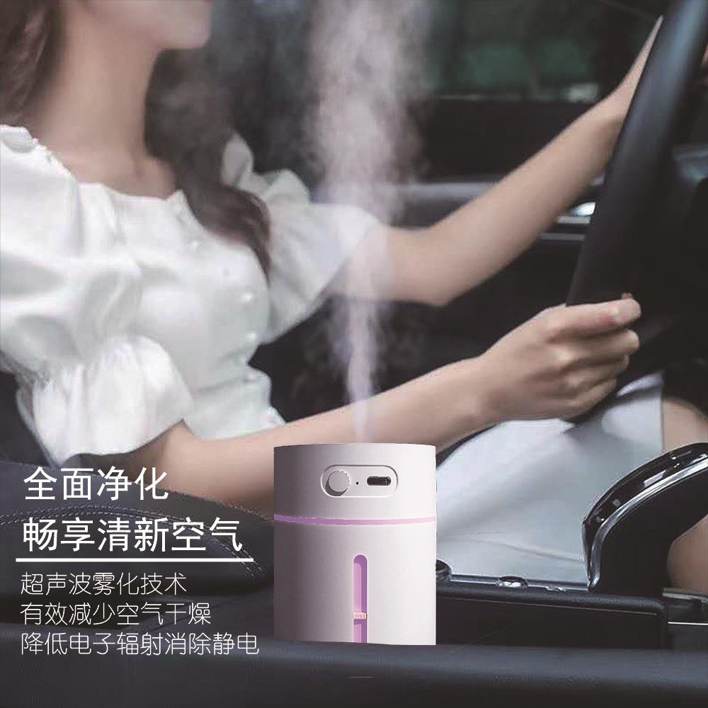 新款直销新款车载加湿器七彩投影灯迷你加湿器 办公床头空气净化u
