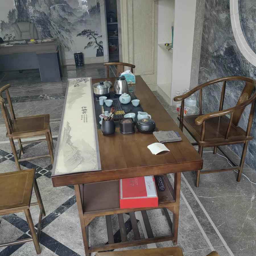 需定制大板实木原木茶桌椅组合一桌五椅新中式茶几办公室家用泡茶