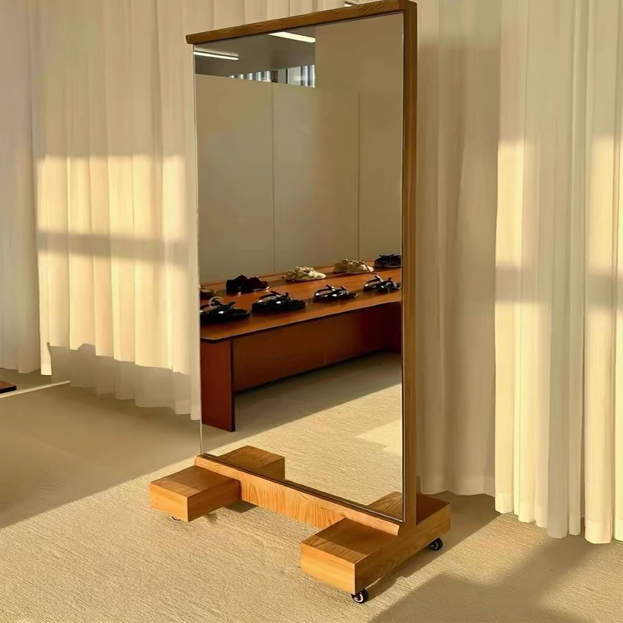 可移动实木全身镜服装店全身镜显瘦超白落地穿衣舞蹈瑜伽健身镜子