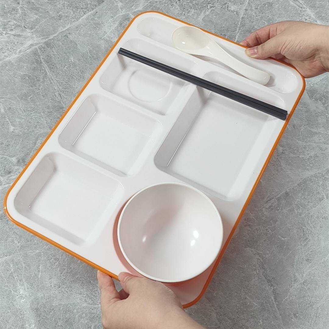 密胺树脂多格盘商用学校食堂餐盘白色塑料快餐盘专用分格盘六格盘