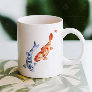 锦鲤水杯鲤鱼马克杯茶杯陶瓷家用杯子早餐杯情侣杯咖啡杯生日礼品