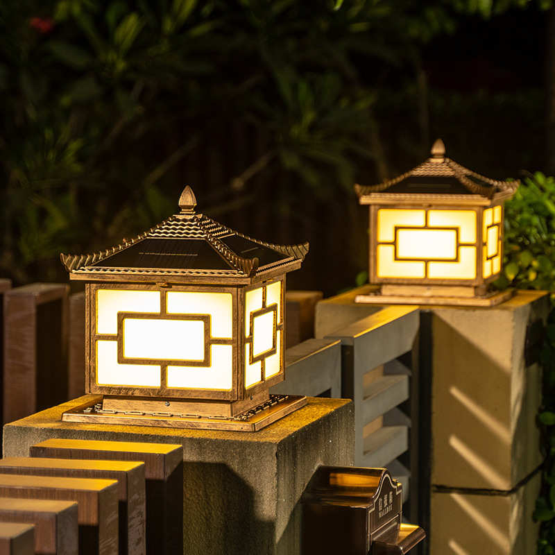 户外太阳能柱头灯别墅围墙中字门柱灯农村室外防水围栏景观庭院灯