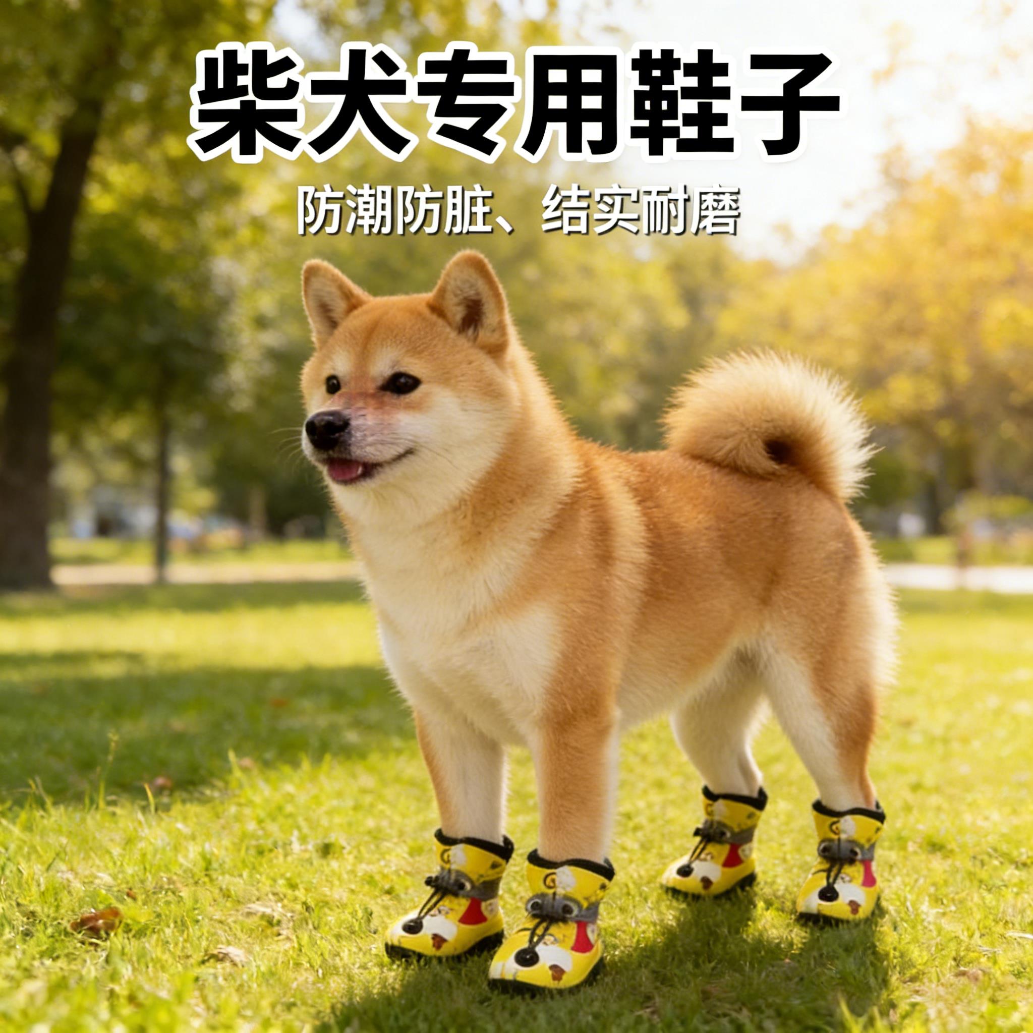 柴犬专用鞋子防滑防水小型犬软底防脏脚套狗狗外出袜加绒结实耐磨