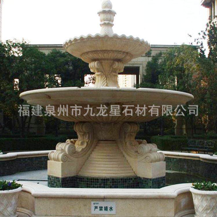 石雕喷泉黄锈石水钵大型黄金麻中式园林景观雕塑庭院水池摆件花钵