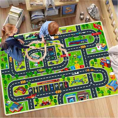 Car Play Mat for Boys and Girls Highway City Traffic-Themed