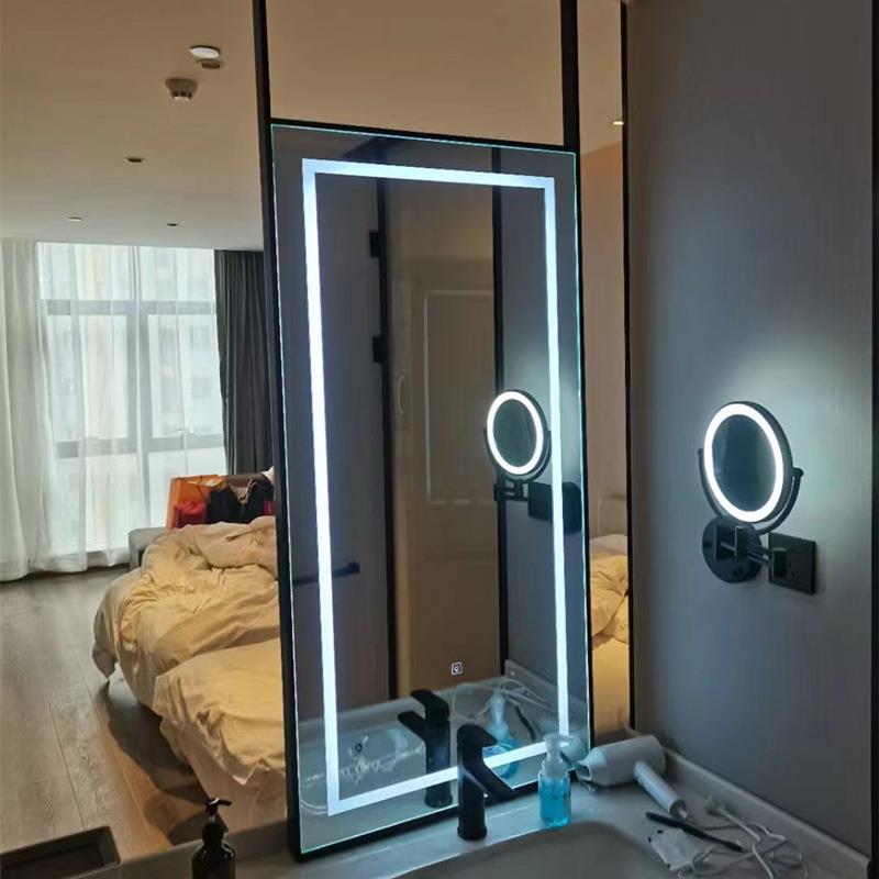 锈不YVW钢边框镜子宾馆LED镜触摸灯镜酒店吊镜智能浴子室防镜雾