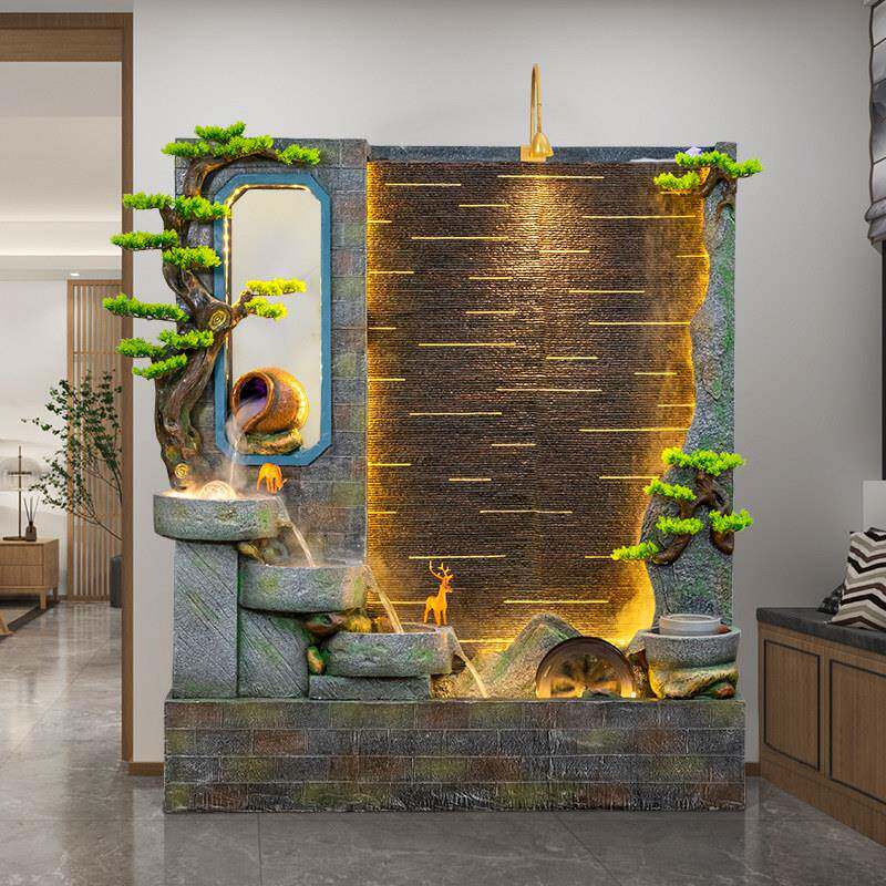 水幕墙流水屏风玄关假山喷泉瀑布循环水别墅庭院招财景观装饰摆件
