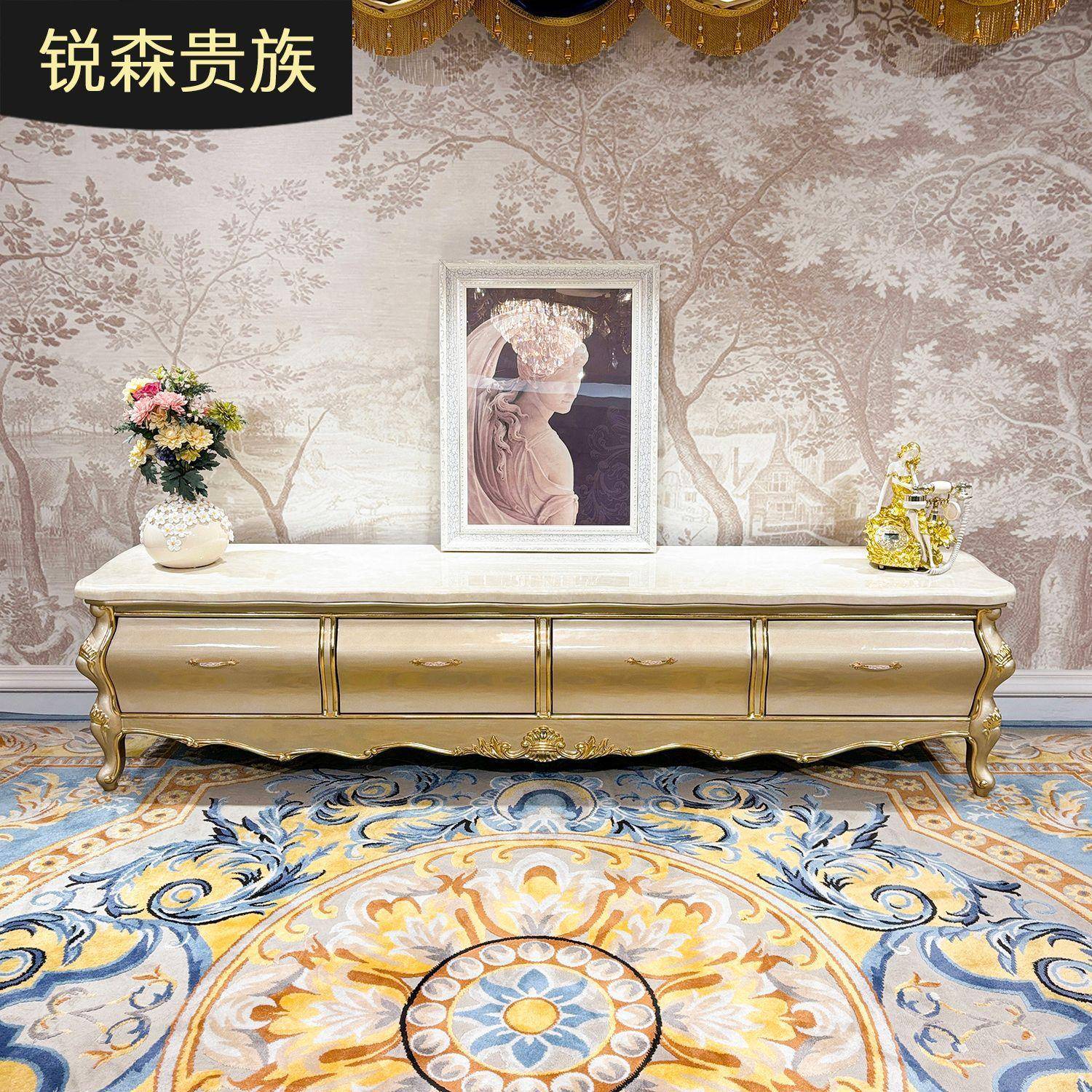 法式实木大理石电视柜欧式奢华雕花客厅背景柜实木卧室地柜家具