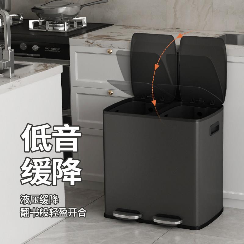 房分类垃圾桶二厨合分一钢家用-MR2干湿离不锈脚踏双槽带盖子大号