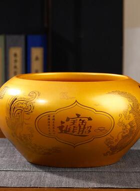 景德镇陶瓷器聚宝盆摆件招财进宝聚财装饰开业送礼客厅鱼缸金黄色