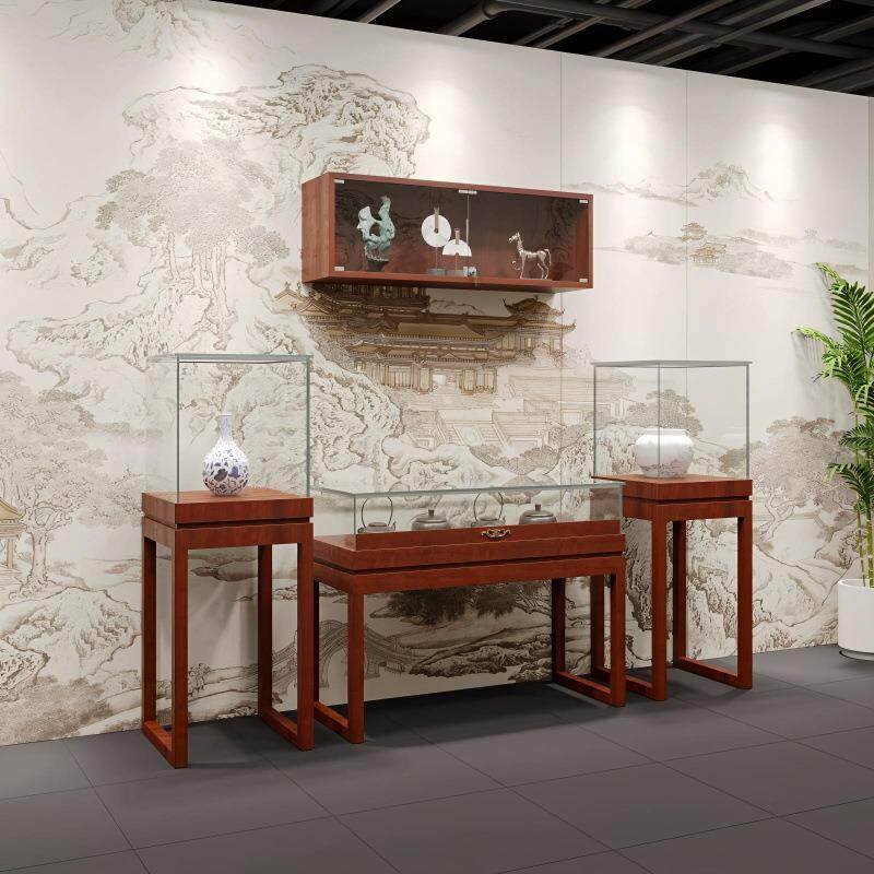 实木玻璃中式复古珠宝首饰玉器展示柜台博物馆文玩古董饰品柜