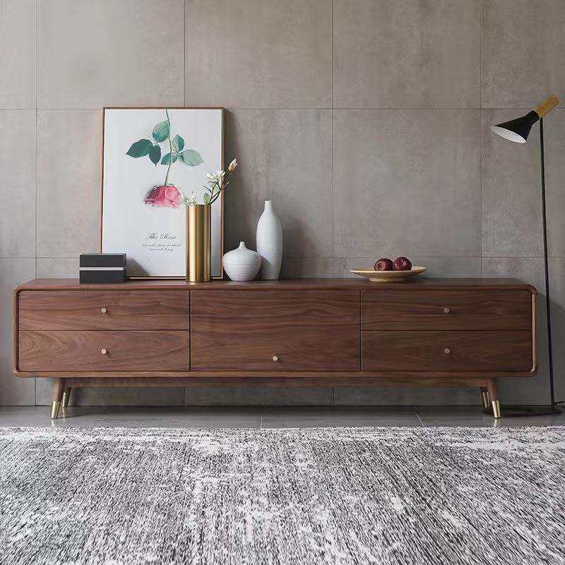 北美黑胡桃木电视柜实木轻奢北欧简约茶几组合小户型客厅风格家具