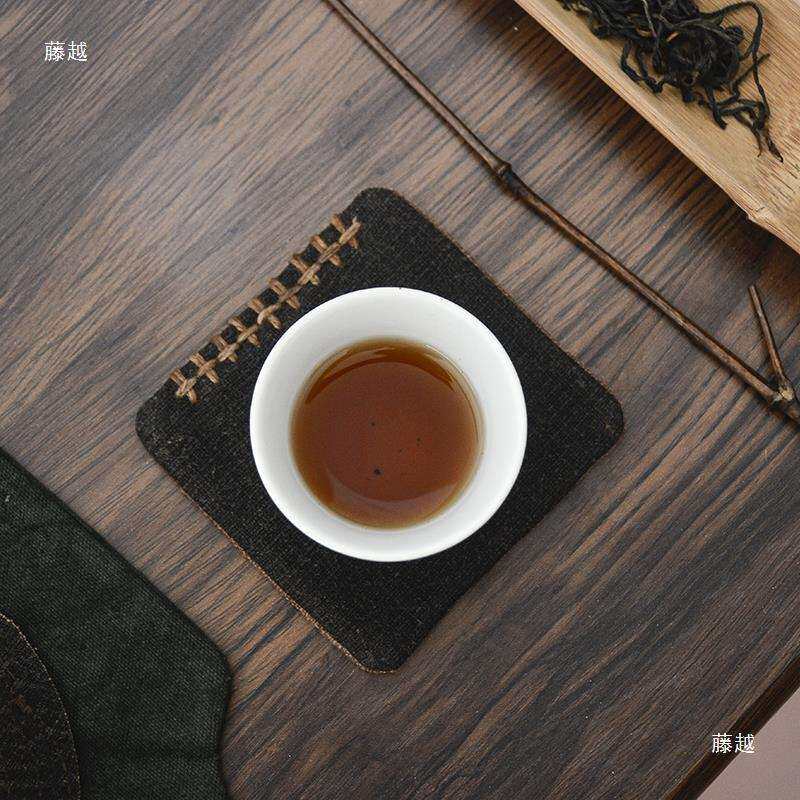 香云纱茶杯垫手缝刺子绣茶布垫隔热老布棉麻茶壶垫壶承垫茶巾茶席图片