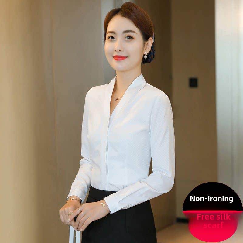 南方航空公司姐妹白衬衫女士制服正式v领衬衫优雅工作服套装