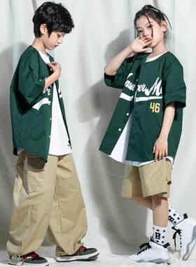 秋冬儿童潮服嘻哈套装男童表演长裤女童潮牌炸街hiphop街舞演出服