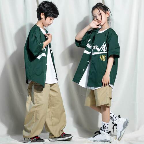 秋冬儿童潮服嘻哈套装男童表演长裤女童潮牌炸街hiphop街舞演出服