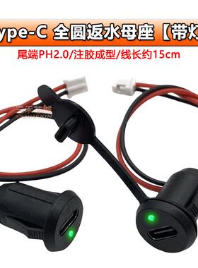 Type-C母座2P注胶直压焊线式USB TPC充电口头带灯小电器diy充电座
