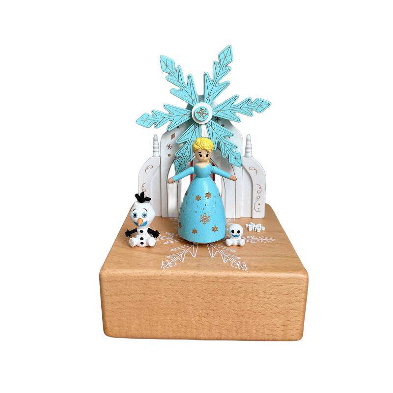 公主小雪人八音盒风车旋转音乐盒木质家居桌面摆件礼品木质工艺品