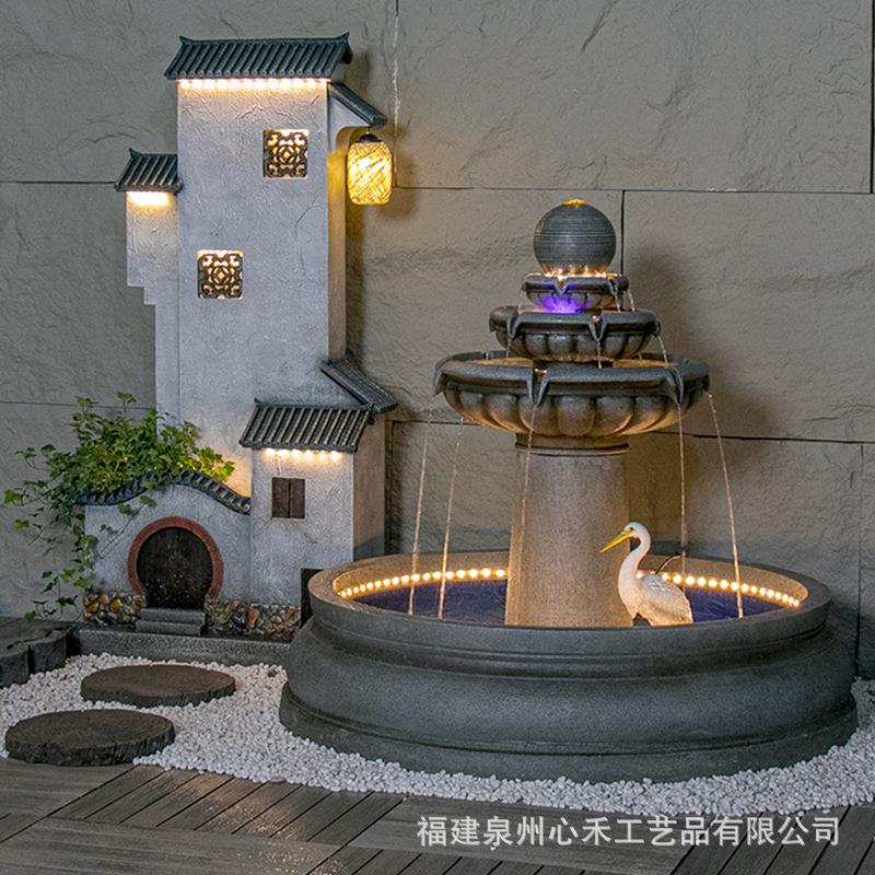 欧式流水招财鱼池水幕墙客厅阳台办公室别墅庭院玄关酒店景观摆件
